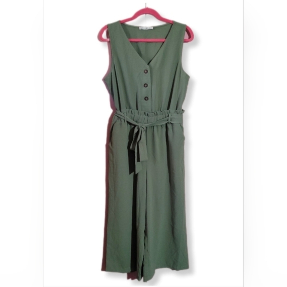 Potter's Pot Olive Green Sleeveless Jumpsuit with Belt